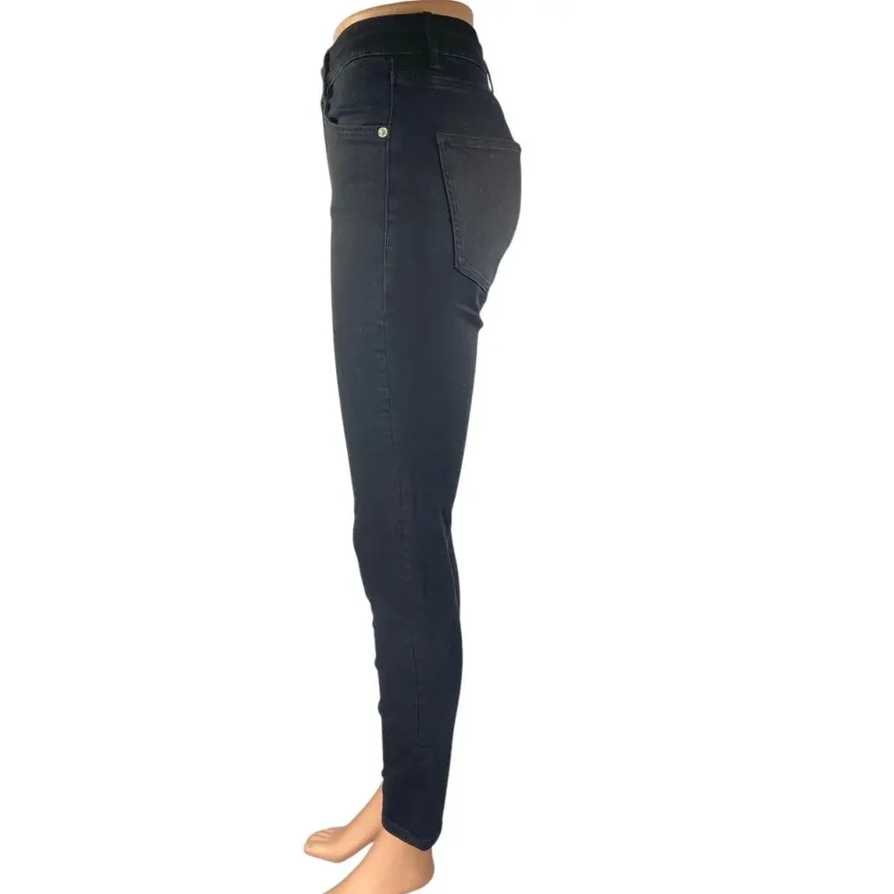 Zara Women's Black High Waisted Cropped Casual Cotton Skinny Denim Jeans Size 6 - Picture 2 of 5